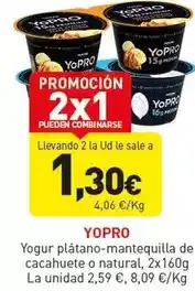 Hiperber Yopro - yogur platano-mantequilla de cacahuete o natural oferta