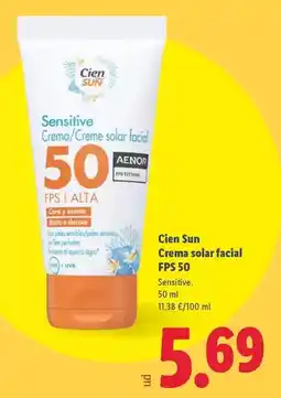Lidl Cien sun - crema solar facial fps 50 oferta