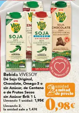 Gadis VIVESOY Bebida De Soja Original, Chocolate, Omega-3 o sin Azúcar, de Centeno o de Frutos Secos sin Azúcar oferta