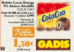 Gadis COLA CAO Batido Cacao Energy 0% Azúcar Añadido oferta