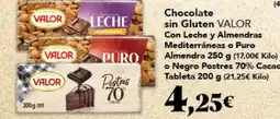 Gadis VALOR Chocolate sin Gluten Con Leche y Almendras Mediterráneas o Puro Almendra o Negro Postres 70% Cacao Tableta oferta