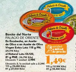 Gadis PALACIO DE ORIENTE Bonito del Norte En Escabeche, en Aceite de Oliva o en Aceite de Oliva Virgen Extra oferta
