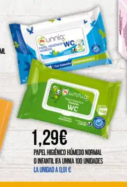 Claudio IFA UNNIA Papel higiénico húmedo normal o infantil 100 unidades oferta