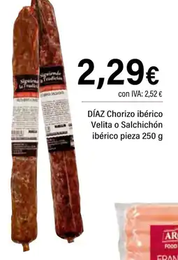 Cash Ifa DÍAZ Chorizo ibérico Velita o Salchichón ibérico pieza oferta