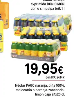 Cash Ifa Néctar naranja, piña 100%, melocotón o naranja-zanahoria- limón caja oferta