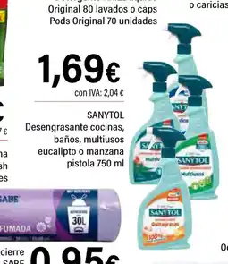 Cash Ifa SANYTOL Desengrasante cocinas, baños, multiusos eucalipto o manzana pistola oferta