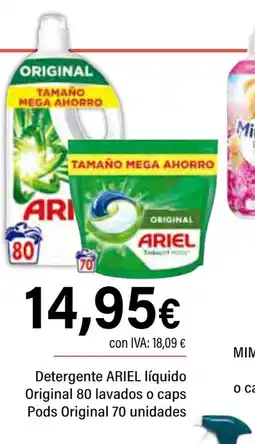 Cash Ifa ARIEL Detergente líquido Original 80 lavados o caps Pods Original 70 unidades oferta