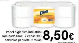 Cash Ifa DIALL Papel higiénico industrial laminado 2 capas 300 servicios paquete 12 rollos oferta