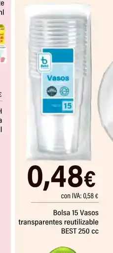 Cash Ifa BEST Bolsa 15 Vasos transparentes reutilizable 250 CC oferta