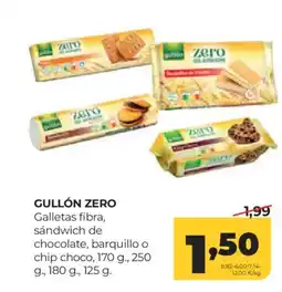 Alimerka GULLÓN ZERO Galletas fibra, sandwich de chocolate, barquillo o chip choco oferta