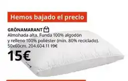 IKEA Gronamarant almohada alta. funda 100% algodon y relleno 100% poliéster oferta