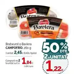 Condis Campofrío - bratwurst o baviera oferta