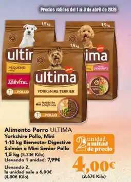 Gadis ULTIMA Alimento Perro Yorkshire Pollo, Mini Bienestar Digestive Salmón o Mini Senior Pollo oferta