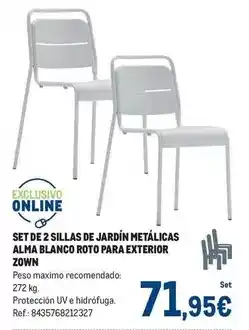 Makro Alma - set de 2 sillas de jardín metalicas blanco roto para exterior oferta