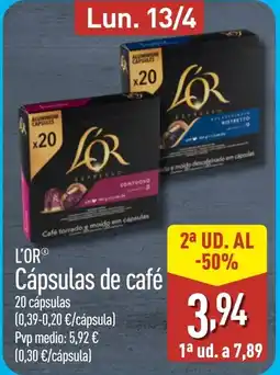 ALDI L'OR Café torrado moido em cápsulas oferta