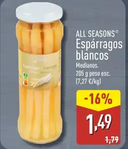 ALDI ALL SEASONS Espárragos blancos oferta