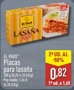 ALDI EL PAVO Placas para lasaña oferta
