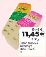 Supermercados Aquí Tres oscos - queixo sandwich normal/light oferta