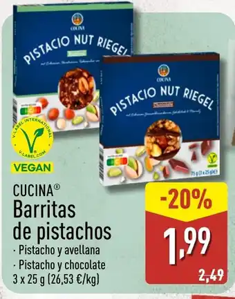 ALDI CUCINA Barritas de pistachos oferta