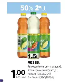 Coviran FUZE TEA Refresco té verde - maracuyá, limón con o sin azúcar oferta
