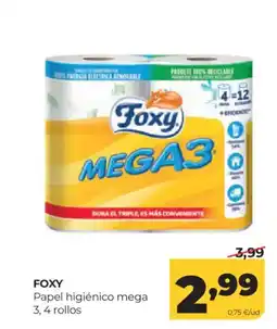 Alimerka FOXY Papel higiénico mega 3, 4 rollos oferta