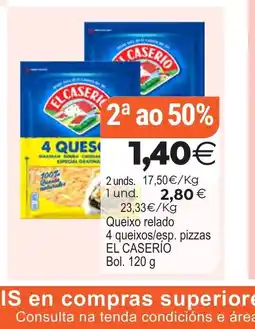 Plenus Supermercados EL CASERIO Queixo relado 4 queixos/esp. pizzas oferta