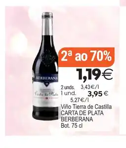 Plenus Supermercados CARTA DE PLATA BERBERANA Viño Tierra de Castilla oferta