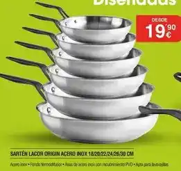 Lacor - sartén origin acero inox 18/20/22/24/26/30 cm
