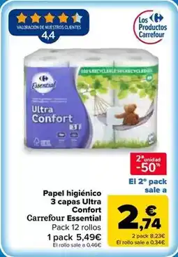 Carrefour Market Carrefour essential - papel higiénico 3 capas ultra confort oferta