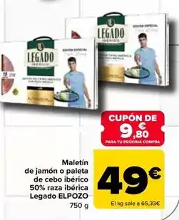 Carrefour Legado elpozo - maletin de jamon o paleta de cebo iberico 50% raza iberica oferta
