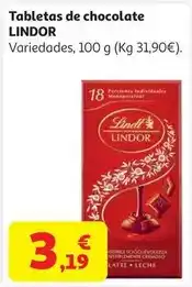 Alcampo Chocolate relleno leche lindor lindt 100 g oferta