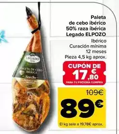 Carrefour Legado elpozo - paleta de cebo iberico 50% raza iberica oferta