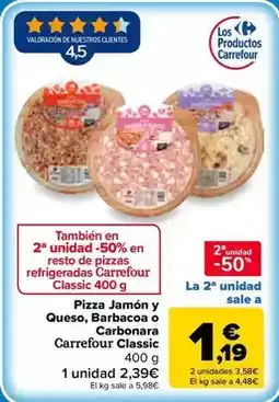 Carrefour Market Carrefour classic - pizza jamón y queso, barbacoa o carbonar oferta