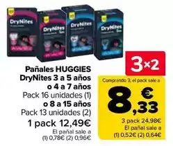 Carrefour Huggies - panales drynites 3 a 5 anos o 4 a 7 anos o 8 a 15 anos oferta