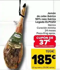 Carrefour Legado elpozo - jamon de cebo iberico 50% raza iberica oferta