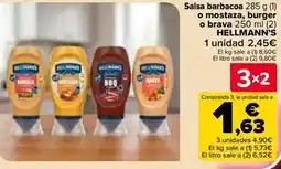 Carrefour Hellmann's - salsa barbacoa 285 g o mostaza burger o brava 250 ml oferta