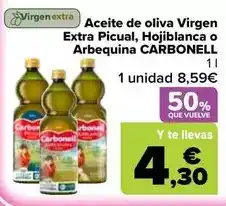 Carrefour Carbonell - aceite de oliva virgen extra picual hojiblanca o arbequeryuina oferta