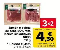 Carrefour Nico - jamón o paleta de cebo 50% raza ibérica sin aditivos oferta
