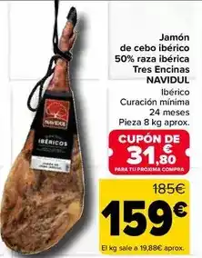 Carrefour Navidul - jamon de cebo iberico 50% raza iberica tres encinas oferta