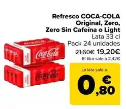 Carrefour Coca-cola - refresco original, zero, zero sin cafeina o light oferta