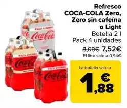 Carrefour Coca-cola - refresco zero , zero sin cafeina o light oferta