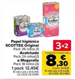 Carrefour Scottex - papel higienico original acolchado o megarollo oferta