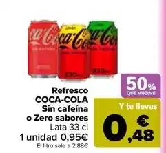 Carrefour Coca-cola - refresco sin cafeina o zero sabores oferta