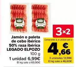 Carrefour Legado elpozo - jamón o paleta de cebo ibérico 50% raza ibérica oferta