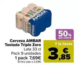 Carrefour Ambar - cerveza tostada triple zero oferta