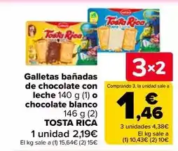 Carrefour Tosta rica - galletas banadas de chocolate con leche 140 g (1) o chocolate blanco 146 g (2) oferta