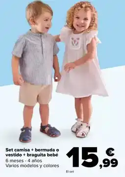 Carrefour Tex - set camisa + bermuda o vestido + braguita bebe oferta