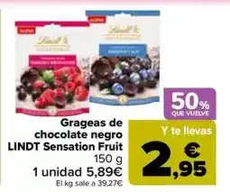Carrefour Lindt - grageas de chocolate negro sensation fruit oferta