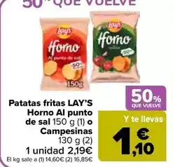 Carrefour Lay's - patatas fritas horno al punto de sal 150 g (1) o campesinas 130 g (2) oferta