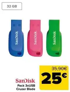 Carrefour Sandisk - pack 3xusb cruzer blade oferta